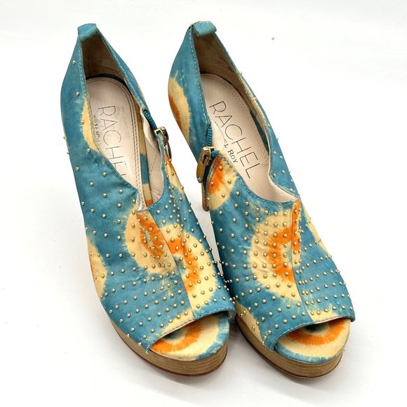 Rachel Roy Womens Rfkeiko Studded Tie Dye Platform Pumps Open Toe Multicolor 9M - Picture 1 of 13